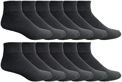 12 Pairs Mens Ankle Wholesale Bulk Athletic Sports Socks BlackSize (13-16) • $22.08