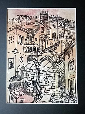 Hand Printed Signed Original Linocut Picture Portugal Village Medieval Castle • £25