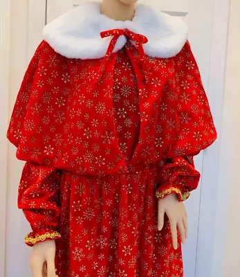Mrs Claus Costume - Red Velvet W Snowflakes Cape W Faux Fur • $145