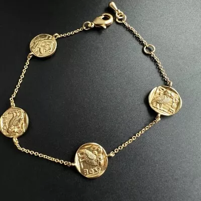 Retro Matte Gold Mini Coins Greek Mythology Athena /owl Portrait Bracelet • $9.99