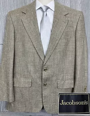 Jacobsons Men’s Beige Windowpane Silk Sport Coat Blazer Jacket 42R USA (t17) • $40