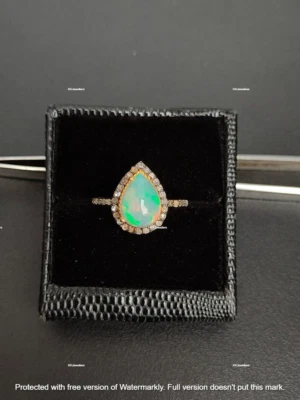 $219.41 • Buy Diamond Ring With Ethiopian Opal Gemstone Gold Plated Jewelry 925 Solid Silver