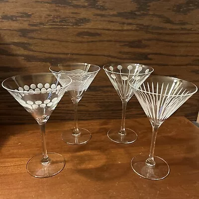 Set/4 Mikasa CHEERS 10 Ounce Martini Glasses Four Patterns Clear • $28.95