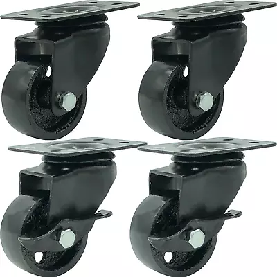 4 All Black Metal Swivel Plate Caster Wheels W/Brake Lock Heavy Duty High-Gauge  • $25.62