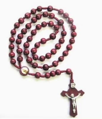 St. Joseph Wooden Rosary For Men Women Cherry Wood Prayer Beads Crucifix Cross • $10.95