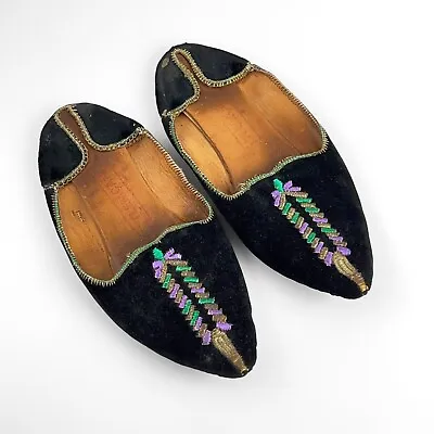 Vintage C.1920 Moroccan Leather & Cherbil Embroidery Babouche Slippers / Shoes S • $184.59