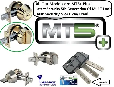 Mul T Lock MT5+ Deadbolt Hercular Single  Thumbturn 3 Keys - BRIGHT BRASS • $259.90