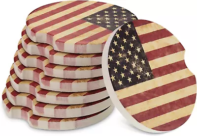 8 Packs USA Flag Cup Coasters Ceramic 2.56 Inch Stone Car Cupholder Absorbent Co • $19.49