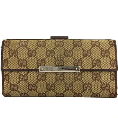 $70 • Buy GUCCI GG Logo Canvas Leather Brown Bifold Wallet 