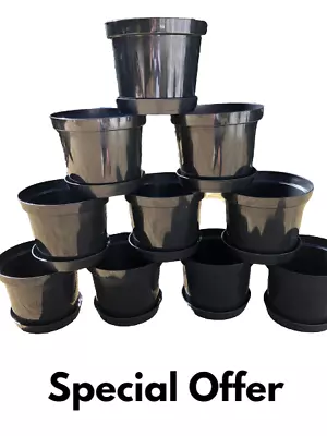 10 X 10 Litre Black Plastic Plant Pots + 10 X Saucers • £21.99
