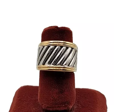 Vtg Sz 8 Ring Wide Band Medieval Roman 2-tone Fashion Jewelry Horizontal Ribbed • $39.99