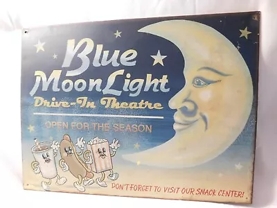 Vintage BLUE MOONLIGHT DRIVE-IN THEATRE METAL SIGN • $141.56