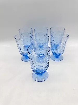 7 Vintage Morgantown SENECA Driftwood Ice Blue Crinkle Glasses Goblets 5” • $36
