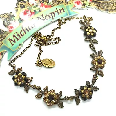 Michal Negrin Classic Flowers Necklace Statement With Swarovski Crystals Gift  • $71.20