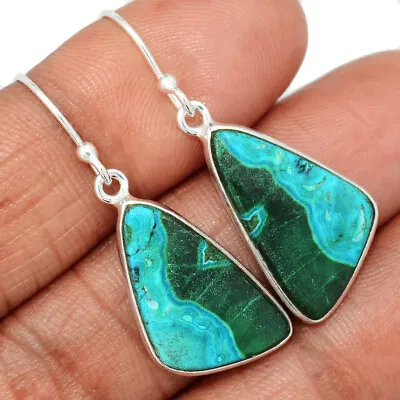 Natural Malachite In Chrysocolla 925 Sterling Silver Earrings Jewelry CE25873 • $14.99