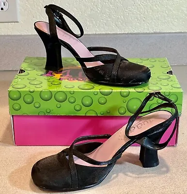 Vtg Mudd Shoes Jisella Size 6.5 Iridescent Fabric Upper Ankle Strap Black   BK • $29.99