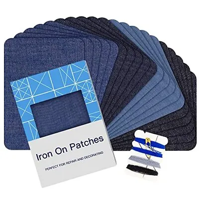 20PCS Denim Patches For Jeans Kit 3 By 4-1/4 4 Shades Of Blue Iron On Jean • $9.03