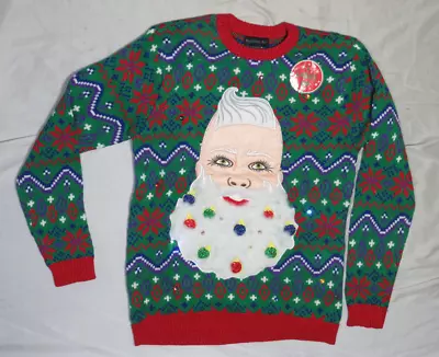 Blizzard Bay Ugly Christmas Sweater M Santa Light Up Blinking Beard New Nwot • $21.06