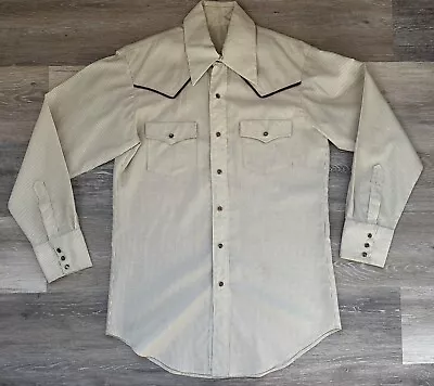 Western Cowboy Mens Shirt Medium Yellow Striped Pearl Snaps - Vintage 1970s • $19.99