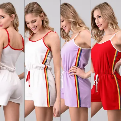 Women's S/M/L Romper Rainbow Stripes Pride LGBTQ 60s 70s 80s Retro Roller Derby • £14.48