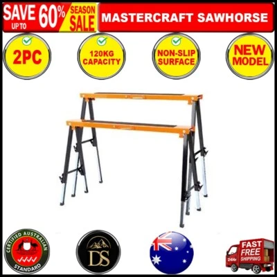 2Pc Mastercraft Sawhorse Metal Folding Non-slip Surface Saw Horse 120KG Capacity • $81.19