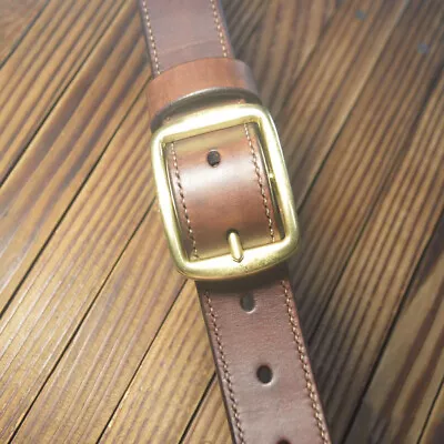 Hand Sewing Custom Made  Full Grain Saddle Leather Durable Belt Brass Buckle • £77.47