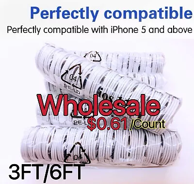 Wholesale Bulk USB Cable 3Ft 6Ft For IPhone11 XR 8 7 6 Plus Charger Cord Lot • $79.99