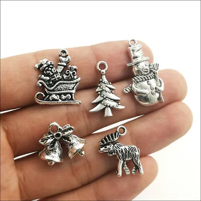 Bulk XMAS Tree Snowman Elk Antique Silver Charms Pendants Jewelry DIY Findings • $0.99