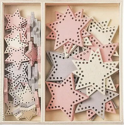 £4.99 • Buy Wooden Star Shapes New Baby Christmas Card Making Decoration - 54 Pieces