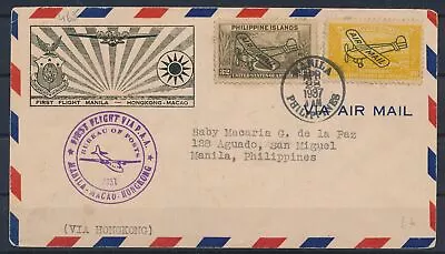 LR53630 Philippines 1937 Manila To Macau First Flight Airmail Cover Used • $6.05