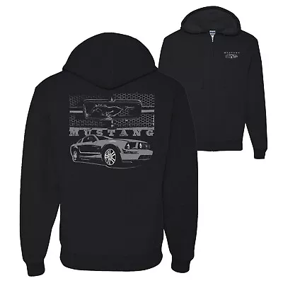 Distressed Ford Mustang Front Grill Cars And Trucks Full ZipUp Hooded Sweatshirt • $34.99