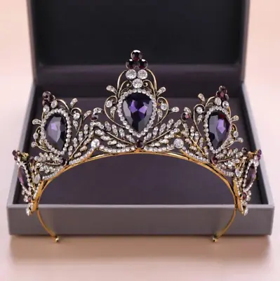 £32.45 • Buy Vintage Princess Wedding Tiara Huge Crystal Retro Purple Queen Bridal Head Crown