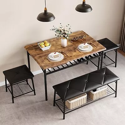 Kitchen Table With Bench Dining Room Table Set For 4 With Upholstered Bench ... • $211.16