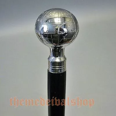 Chrome Globe Brass Solid Handle Antique Victorian Cane Wooden Walking Stick Gift • $32.20