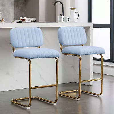 Mid-Century Modern Counter Bar Stools Set Of 2 Armless With Gold Metal • $149.75