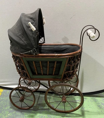 £9.99 • Buy Vintage Victorian Style Wicker & Steel Dolls Pram VGC (AN_4159)