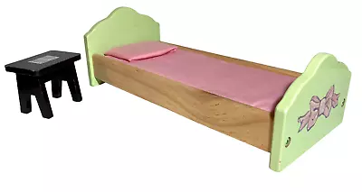 KidKraft Dollhouse Wood Furniture Green Pink Bedroom Bed Black Music Side Table • $14.99