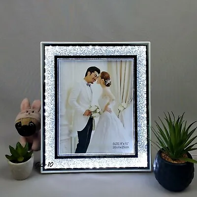 £17.49 • Buy LED Crushed Diamond Mirrored Crystal Photo Picture Photograph Frame 8x10  Silver