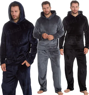 Mens Soft Fleece Loungewear Pyjamas With Hood Warm Pyjama Set • £19.98