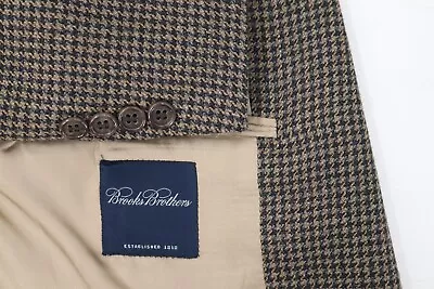 Vintage Brooks Brothers Sport Coat Mens 46R Worsted Wool Houndstooth Brown Notch • $48.99