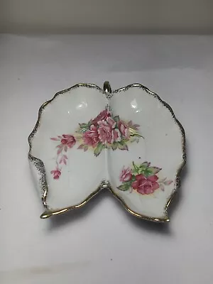 Vintage Leaf Shape Candy Dish Pink Floral Gold Trim UCAGCO China In Japan  • $5.88