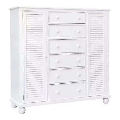 Sunset Trading Shutter Transitional Coastal Wood Armoire In White • $3453.99