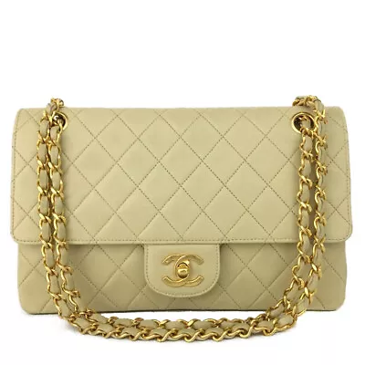 Vintage CHANEL Beige Double Flap 25 Quilted Lambskin Chain Shoulder Bag/4W0817 • $1275