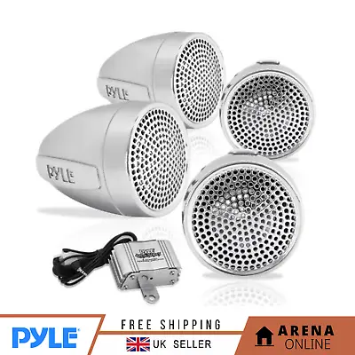 Pyle Motorcycle ATV Snowmobile Weatherproof Amplifier Speakers MP3 - Set Of Four • $101.02