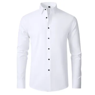 Men's Dress Shirts Formal Business Long Sleeves Slim Fit Elastic Casual Shirts • $17.06