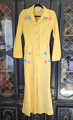 Happy Vintage Retro Boho Hippie 70s 80s Yellow JC Penny Womens Romper M/L 14 • $75.34