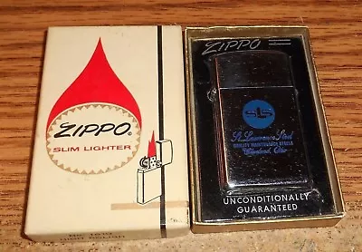 1968 Zippo Slim Sls St. Lawrence Steel Cleveland Oh Advertising Lighter/in Box • $155