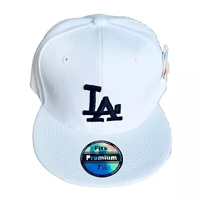 Mens LA Dodgers Baseball Cap Fitted Hat Multi Size White With Black Logo NEW • $14.95