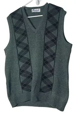 Vintage Bonanza Lambs Wool Mens Sweater Vest Size 42 Green Black Geometric READ • $22.09