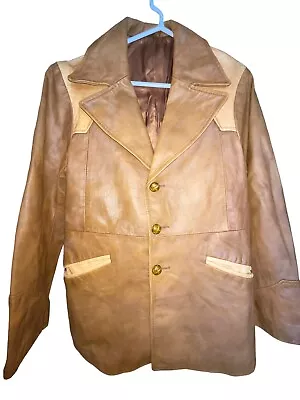 Caramel Brown VINTAGE 70s Leather Jacket Ostrich Pioneer Wear Western Mens Sz 40 • $99